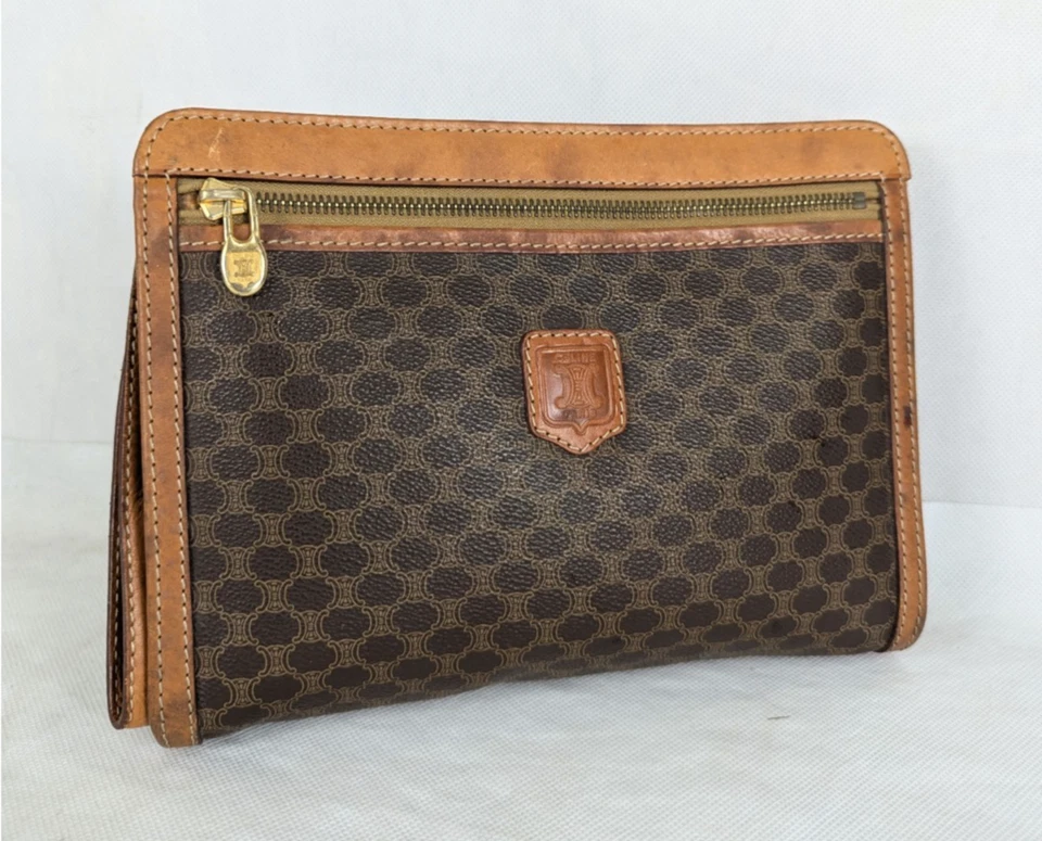 Celine Macadam винтажный клатч коричневый бежевый мешок сделано в Италии - Изображение 2 из 4