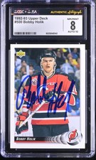 Bobby Holik Signed 1992-93 Upper Deck Card #500 Devils CGC 8 JSA 10 Auto