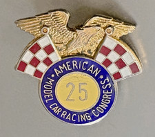 Vintage AMERICAN MODEL CAR RACING CONGRESS Screw-back Pin Badge: 25 Hours