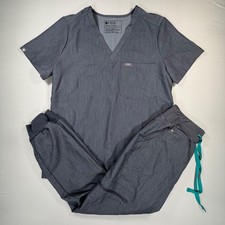 FIGS Women Scrub Set Small Gray V-Neck Top Jogger Pants FW1000 W22SW2012P 0478