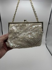 Vintage Beaded Sequin Evening Purse Mervyns by Partners Gold Chain With Clasp
