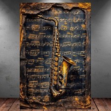 LEINWAND BILD ER XXL SAXOPHON SCHWARZ GOLD NOTEN ABSTRAKT MUSIK WAND POSTER 1534