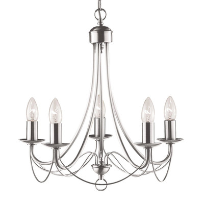 Searchlight Kronleuchter Maypole satin silber fünfflammig Deckenlampe Lampe Deko