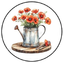 RUSTIC POPPIES WATERING CAN FLOWERS ENVELOPE SEALS LABELS STICKERS PARTY FAVORS