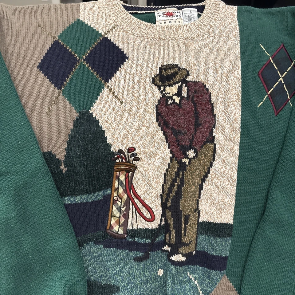 Suéter tejido de golf vintage de los años 90 Cotton Traders talla L Foto 3 de 4