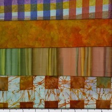 Lot of 4 1 Yard Cuts 100 Cotton Quilting Batik Fabric Orange Green Blue 396