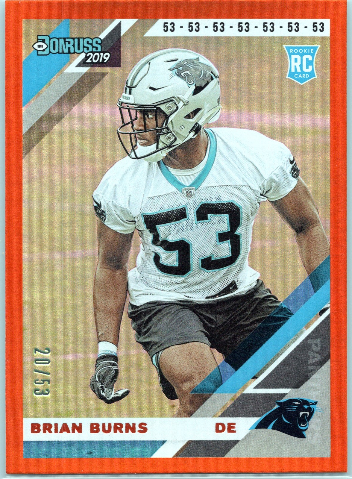 2019 Donruss #256 Brian Burns Jersey Number RC /53 Panthers Giants