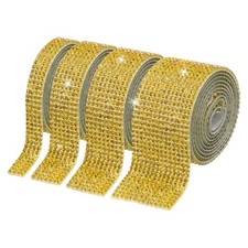 4Roll0.35"/0.59"/1.06"/1.18"Crystal Rhinestone Ribbon, Golden