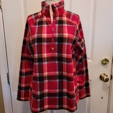 Women's Eddie Bauer Flannel Sweater Pink Plaid Camp Camping Hiking Medium