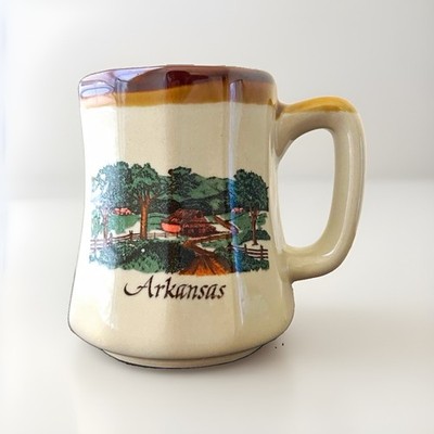 Vintage Arkansas Mug Ceramic Diner Coffee Cup Rustic Log Cabin State Souvenir