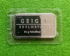 Geiger Edelmetalle Vintage Rectangle Bar, Schloss Güldengossa 50 G. Fine Silver