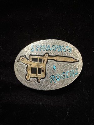 Turquoise and Silver Spaulding And Rogers vintage Tattoo Belt Buckle Own By Huck