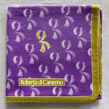 VTG Handkerchief Purple Cotton Monogrammed White Dark Yellow Pocket Square 18"