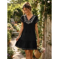 Style & Co. Black Embroidered Mini Dress cottagecore sundress