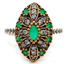 Ottoman Empire 2CT Treated Emerald 925 Sterling Silver Ring Sz 7,8 HB4