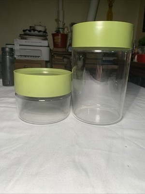 Vintage Pyrex Store N See Avocado Green Canister Set Of 2 