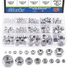 215 PCS Nylon Insert Hex Lock Nuts Assortment Kit 304 Stainless Steel SAE Size