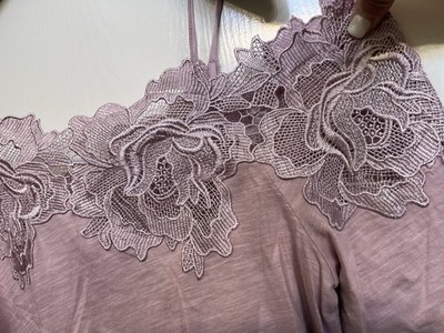 MEADOW RUE ANTHROPOLOGIE SEXY SPAGHETTI/OFF SHOULDER PINK LACE EDGE PARTY TOP