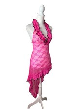 Pink lace Halter Lingerie Slip Dress Small Asymmetrical