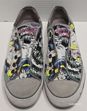 Ed Hardy Sneaker Women 7 Gray Slip-On Tattoo Art Geisha Graphic Canvas Suede
