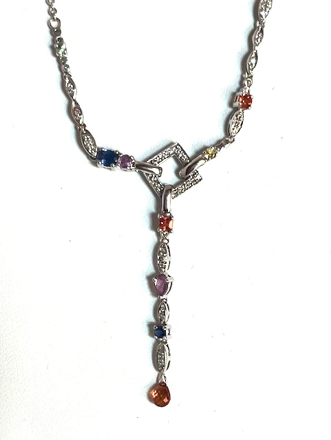 COLLAR DIAMANTE Y ZAFIRO MULTICOLOR ORO BLANCO 14K Foto 2 de 4