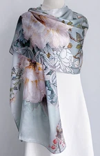 100% Silk Scarf Women neckerchief Shawl Wrap floral green blue pink MY225-16