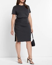 Express Silky Sueded Jersey Ruched Midi Dress Black Short Sleeve Size S NWT