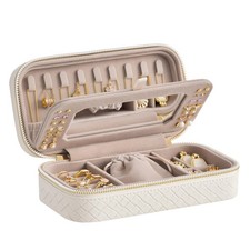 Travel Jewelry Case Jewelry Organizer Box with Mirror Jewelry Pouch Woven Emb...