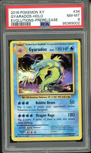 2016 Pokemon XY Evolutions PRERELEASE Gyarados 34/108 PSA 8