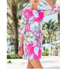 Lilly Pulitzer Marlowe Floral Pink Dress 3/4 sleeve Sz XL