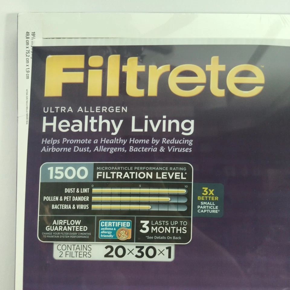 Filtro de aire electrostático Filtrete 20x30x1 MERV 12 paquete de 2 para alergias Foto 2 de 4