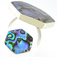 NeW Sterling Silver Abalone Shell Ring Adjustable Sz