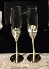 Things Remembered Stainless W/ Swarovski Crystal Champagne Toasting Flutes Set