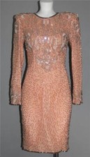 VTG Right Vogue Fully Embellished Sequins Pearls Beads Coral Low Back Dress Wm M