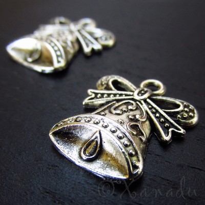 Christmas Jingle Bells Antiqued Silver Plated Charms C4052 - 10, 20 Or 50PCs