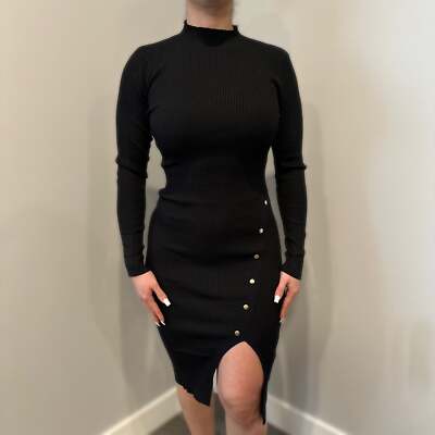 black dress with gold buttons down the front Balmain Black Viscose Dress