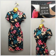 SHEIN Black Floral Mock Neck Sheath Wiggle Party Dress Medium EUR 38 Stretchy