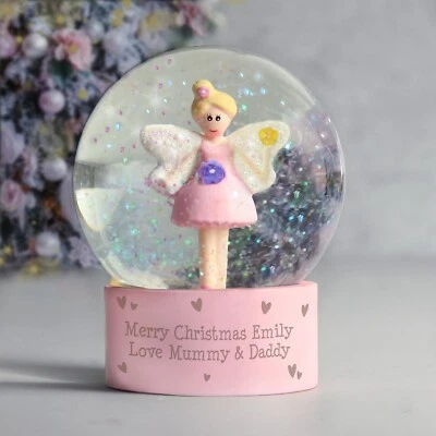WWW.FAB.GIFTS Personalised Fairy Glitter Snow Globe Pink Christmas Birthday Gift Girls
