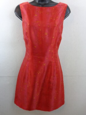John Roberts Dress Women's 8P Red Gold Sleeveless Back Zip Slit