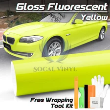 Fluorescent Gloss Neon Yellow Car Sticker Decal Vinyl Wrap Air Release Sheet DIY