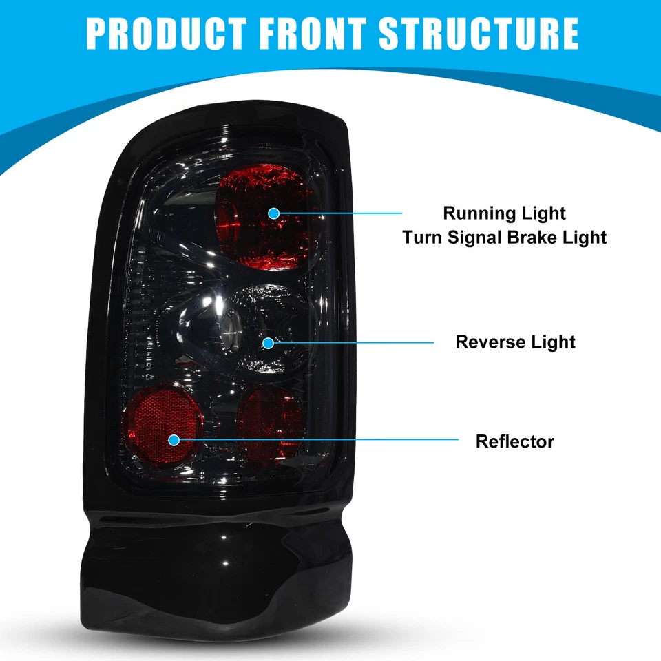 Pares de luces traseras de lentes de humo para camioneta Dodge Ram 1500 2500 3500 4000 1994-2002 Foto 2 de 4