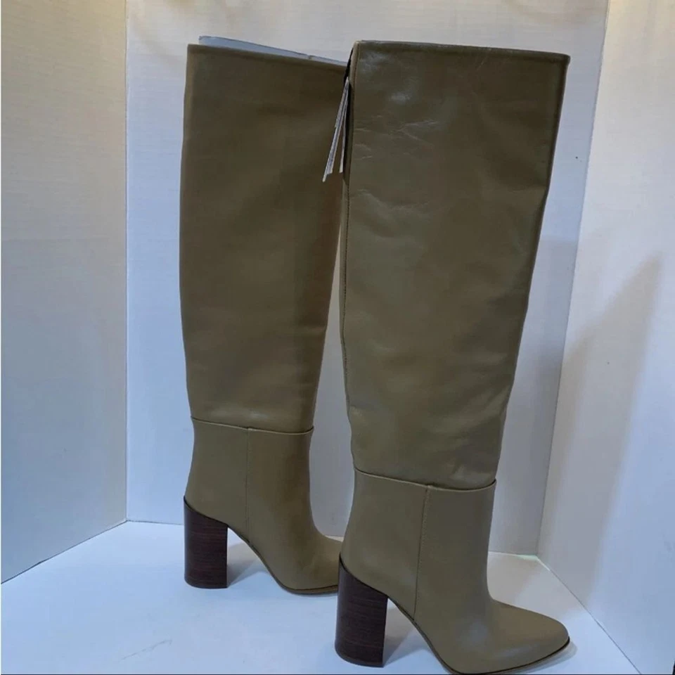 (W4) Botas hasta la rodilla de cuero con tacón Zara para mujer color topo talla 37/6,5 EE. UU. Foto 2 de 4