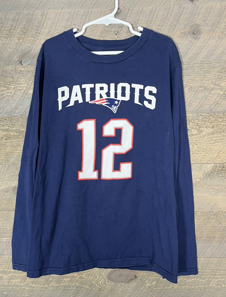 New England Patriots Shirt Boys Medium 12 Tom Brady Long Sleeve