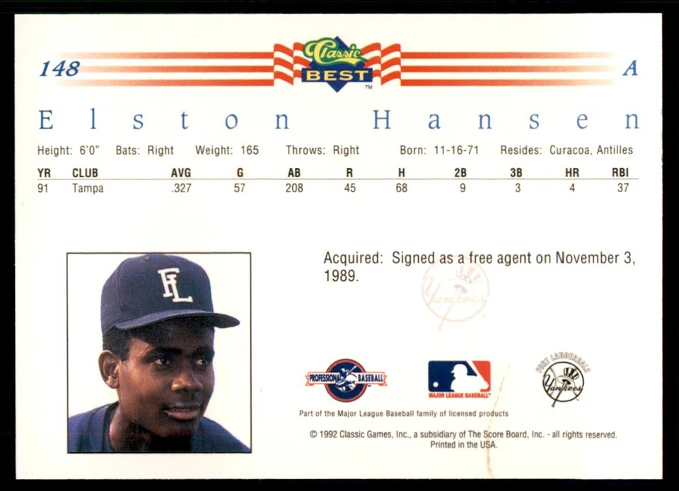 1992 Classic Best Elston Hansen Baseball Cards #148 - Image 2 of 2
