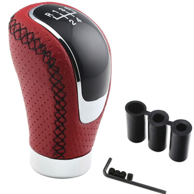 5/6 Speed Car Gear Shift Knob Shifter Lever Manual W/3 Cap PU Leather Accessory