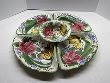 5 Piece Vintage Italian Nova Rose Cresent Plates. approx:10.6”x 5”x3.75