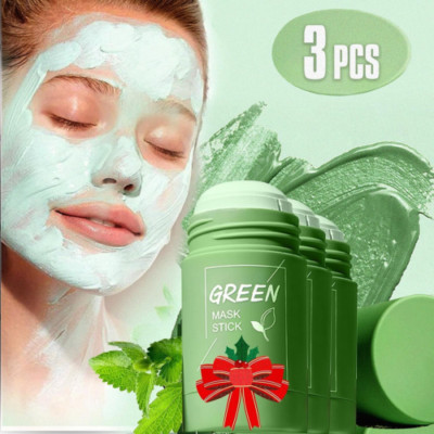 3PCS Green Tea Mask Stick Facial Cleansing Oil Acne Blackhead Control Deep Clean