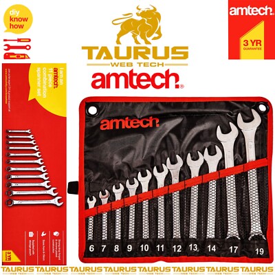 11 x AMTECH Kombi-Schraubenschlüssel-Set 8-19 mm + Aufbewahrungstasche Heimwerker Garage Handwerkzeuge