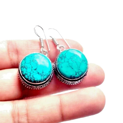 Santa Rosa Türkis Edelstein 925 Sterlingsilber Handarbeit Schmuck Ohrringe 1,... - Bild 3 von 4