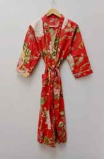 Indian Handmade Vintage Kimono Floral Print Cotton Bath Robes Maxi Night Gown